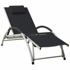 Transat chaise longue bain de soleil lit de jardin terrasse meuble d'extérieur avec oreiller textilène noir