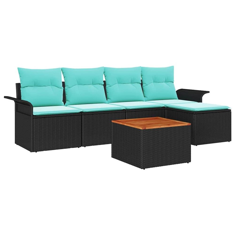 Ensemble de canapé de jardin 6 pc noir et turquoise polyrotin