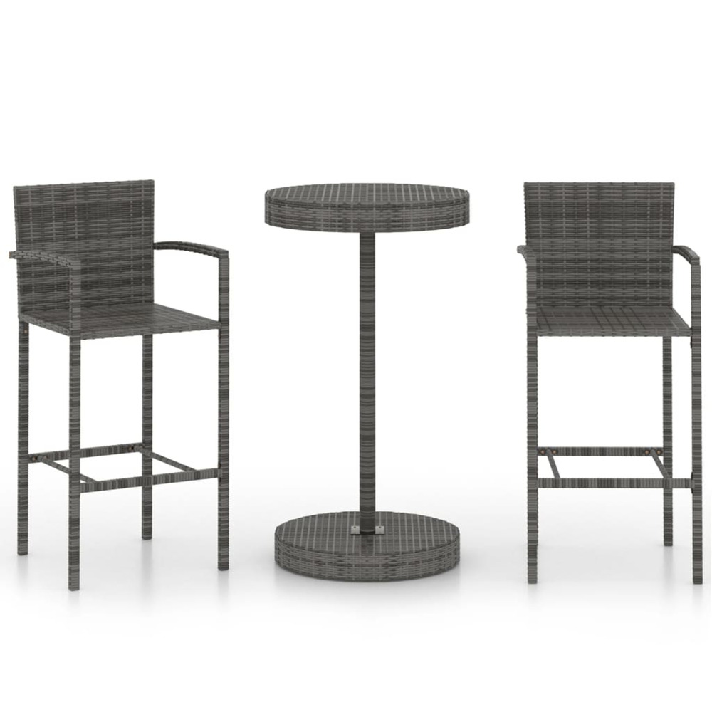 Ensemble de bar de jardin 3 pcs résine tressée gris