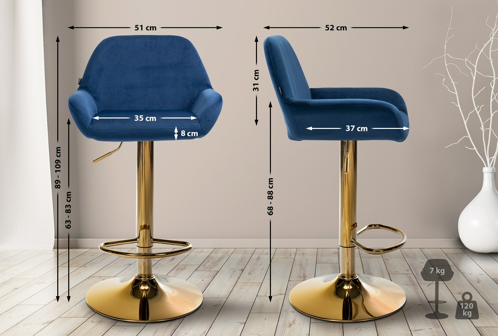 Tabouret de bar braga velours doré