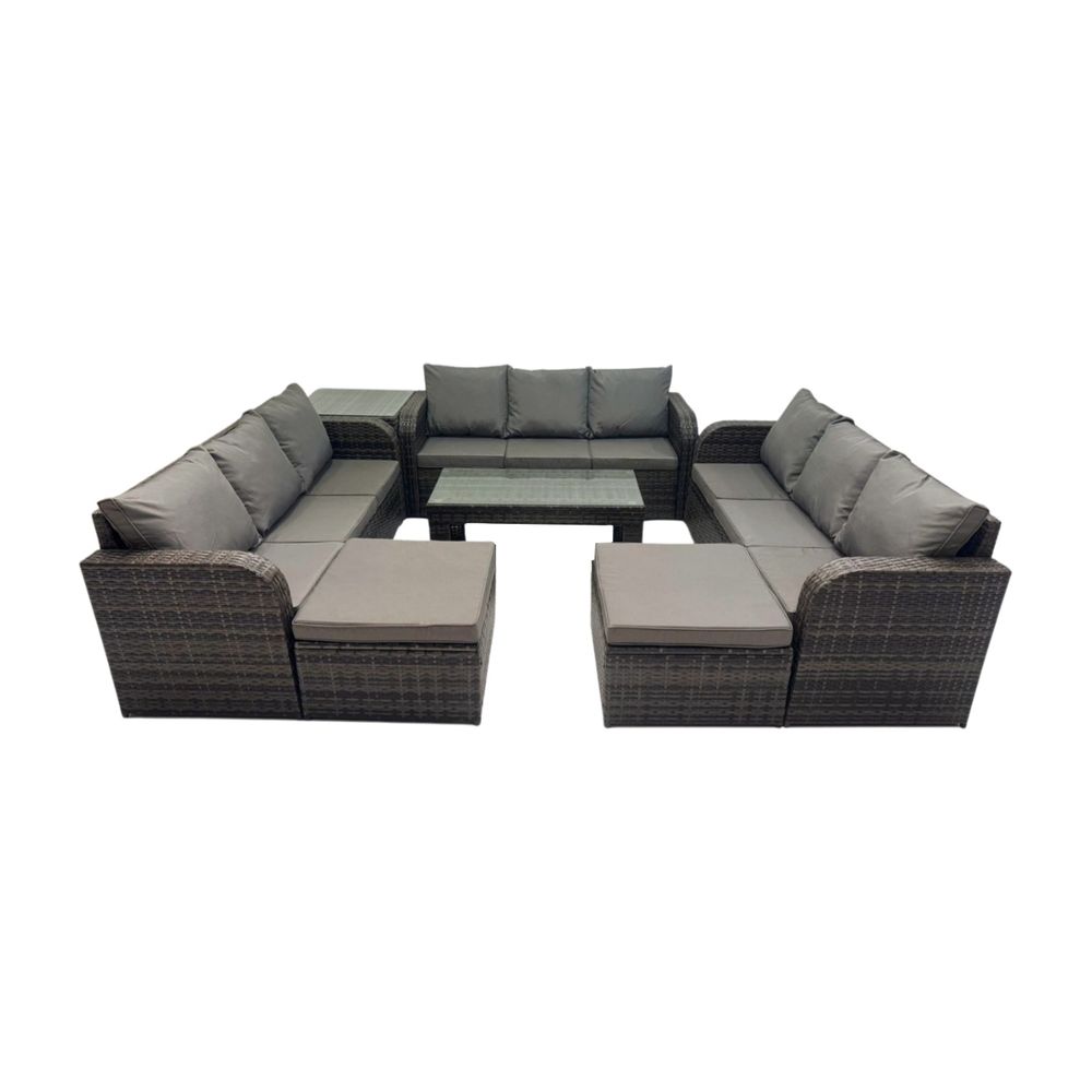 Salon de jardin 11 places meubles de jardin avec table basse 2 grand tabourets tables d'appoint gris foncé mixte