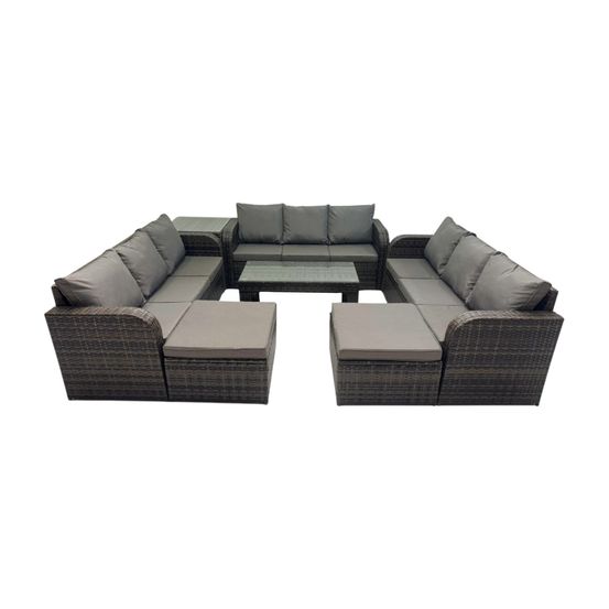 Salon de jardin 11 places meubles de jardin avec table basse 2 grand tabourets tables d'appoint gris foncé mixte