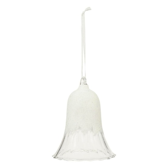 Décoration de sapin verre cloche pailletée blanc 10cm
