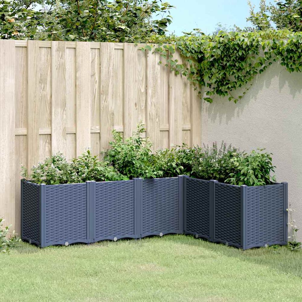 Grand ensemble de jardinières modulables pp aspect rotin configuration flexible pour terrasse gris 160 cm