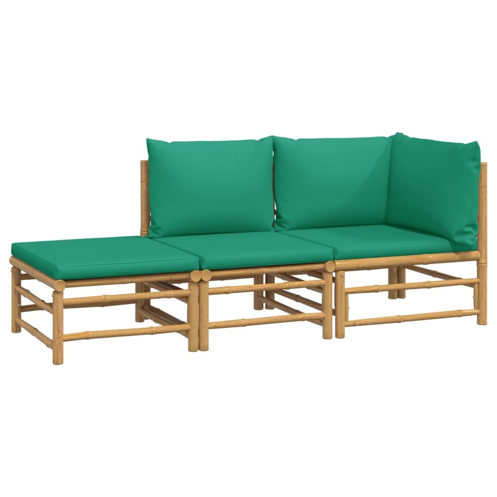 Salon de jardin meuble d'extérieur ensemble de mobilier 3 pièces avec coussins vert bambou