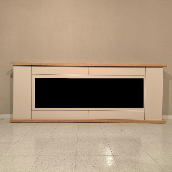 Meuble bois gris sian plateaubase chêne niche pour cheminee electrique 1500w