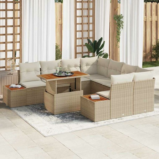 Ensemble de canapé de jardin 9 pcs beige poly rotin