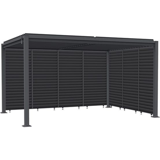 Pergola bioclimatique avec 7 persiennes en acier galvanisé