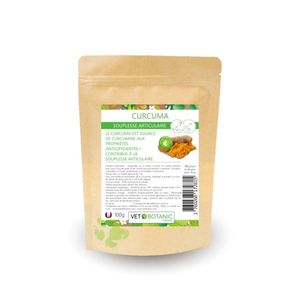 Curcuma racine pure en poudre - souplesse articulaire chiens et chats