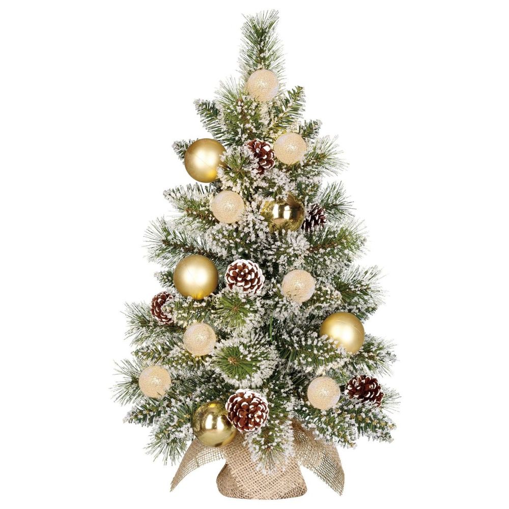 Black box trees kaprun sapin de noel avec toile de jute led vert givre or 10l 50 tips batterie et minuteur-h60xd39cm