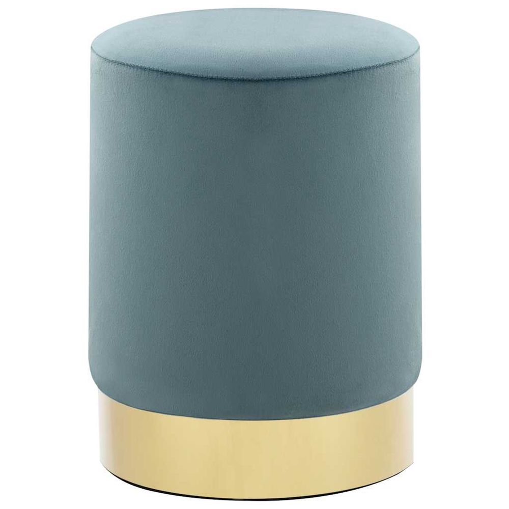 Tabouret bleu clair et doré velours 28 x 36 cm