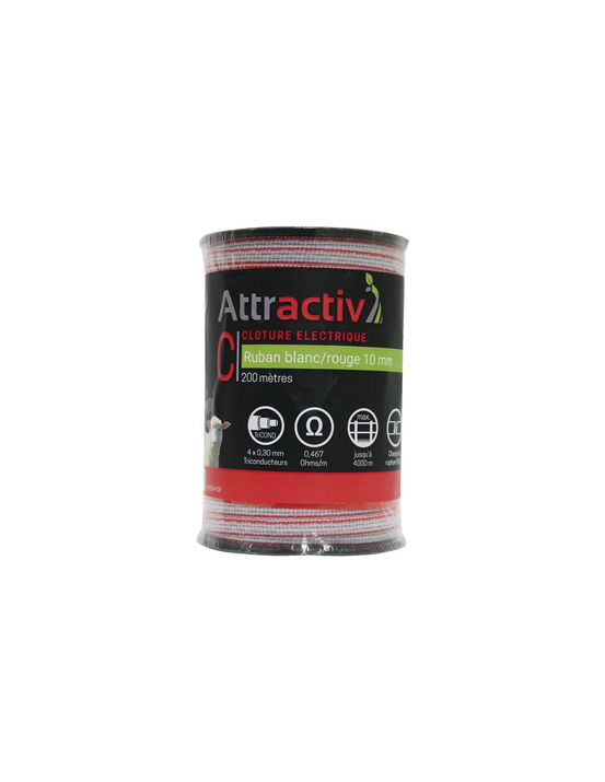 Ruban blanc/rouge 10 mm 4 conducteurs tricond, bobine 200m
