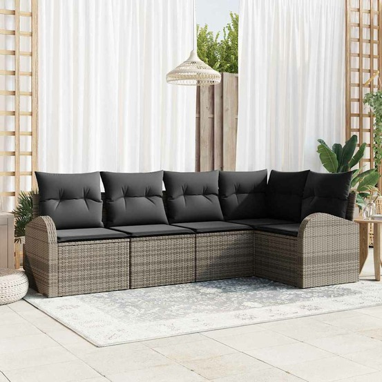Ensemble de canapé de jardin avec coussin 5 pcs gris polyrotin