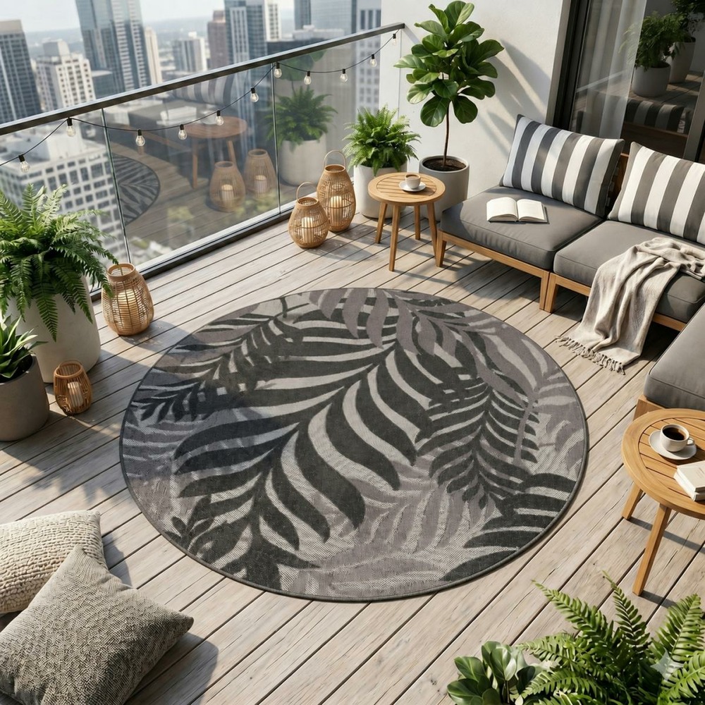 Tapis rond d'extérieur ø200cm tissé kilim gris chimek