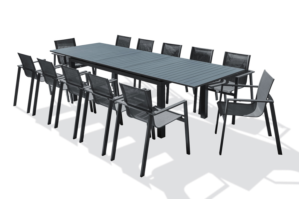 Ensemble repas miami 240/300cm 12 places en aluminium anthracite