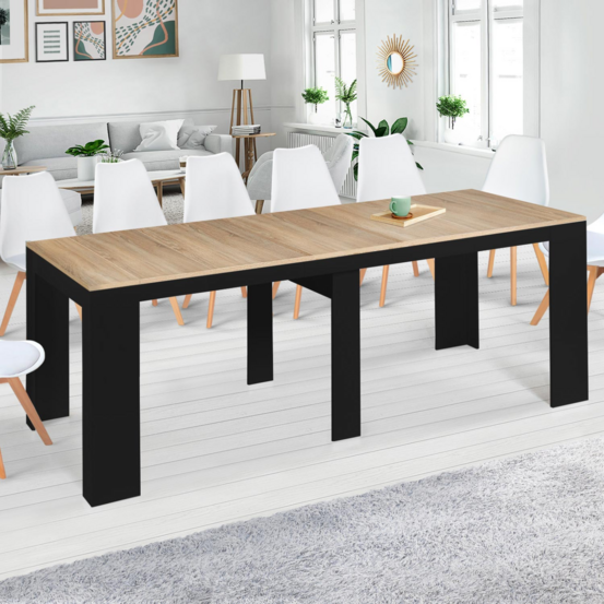 Table console extensible orlando 14 personnes 300 cm bois noir et façon hêtre