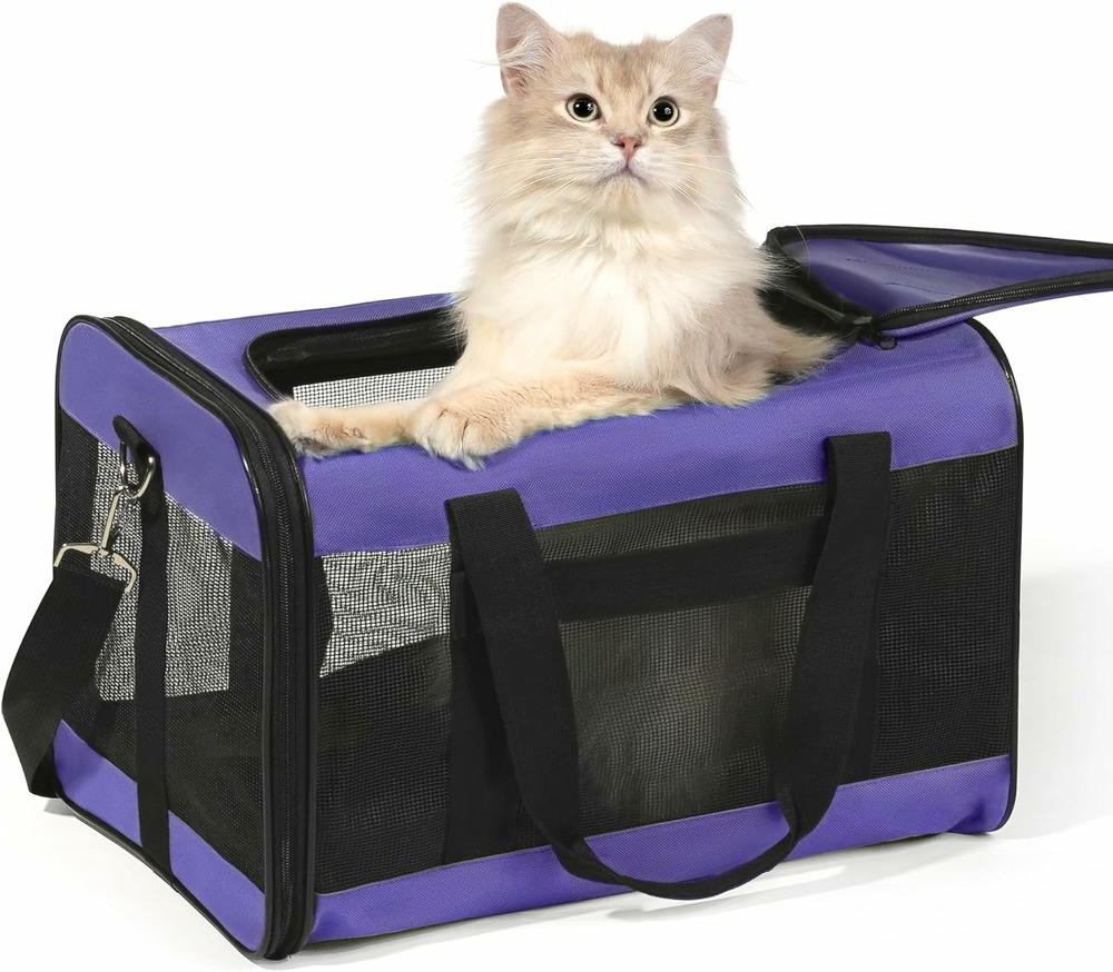 Sac de transport souple pliable pour chat ou petit chien violet