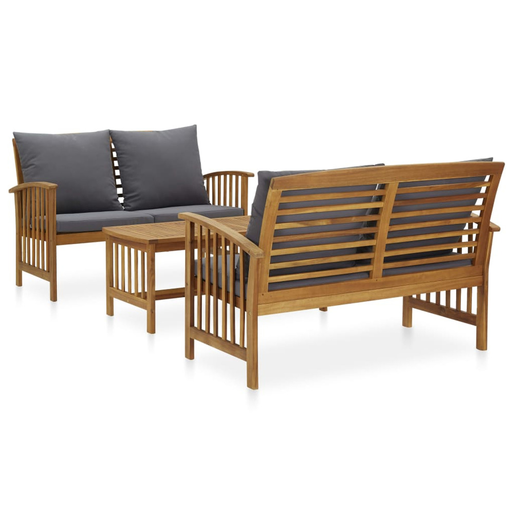 Salon de jardin 3 pcs avec coussins bois d'acacia massif