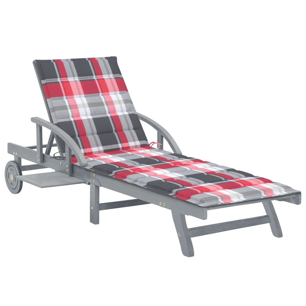 Transat chaise longue bain de soleil lit de jardin terrasse meuble d'extérieur avec coussin bois d'acacia solide
