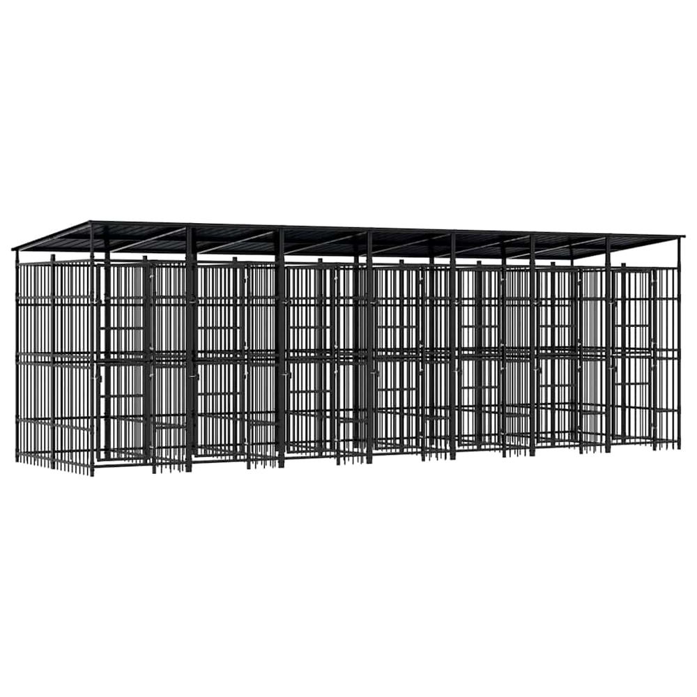 Enclos chien extérieur acier avec toit 12,9 m² jardin noir