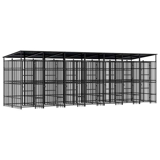 Enclos chien extérieur acier avec toit 12,9 m² jardin noir