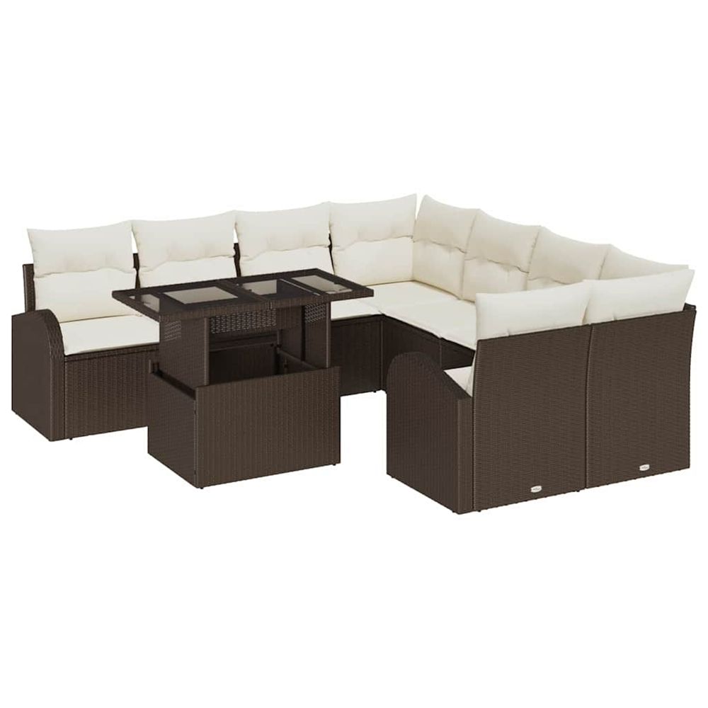 Ensemble de canapé de jardin 9 pièces marron poly rattan