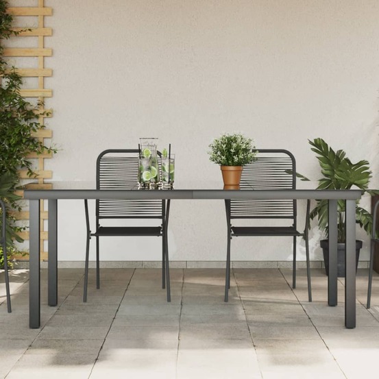 Table de jardin noir 190x90x74 cm aluminium et verre