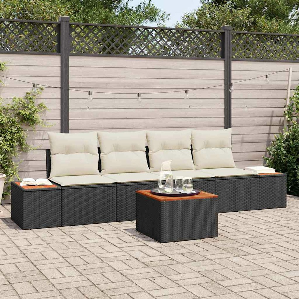 Ensemble de canapé de jardin avec coussin 5 pcs noir poly rotin