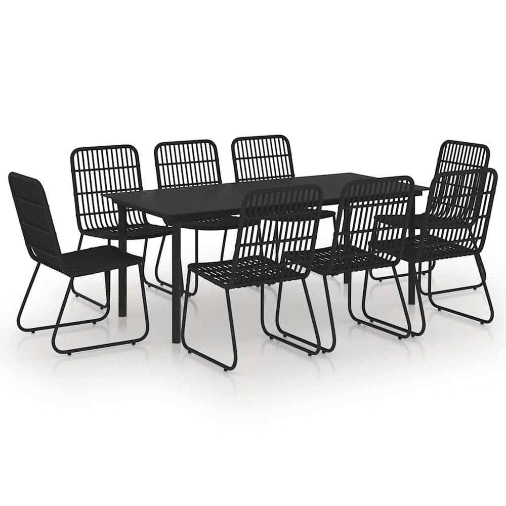 Ensemble à manger d'extérieur 9 pcs résine tressée et verre