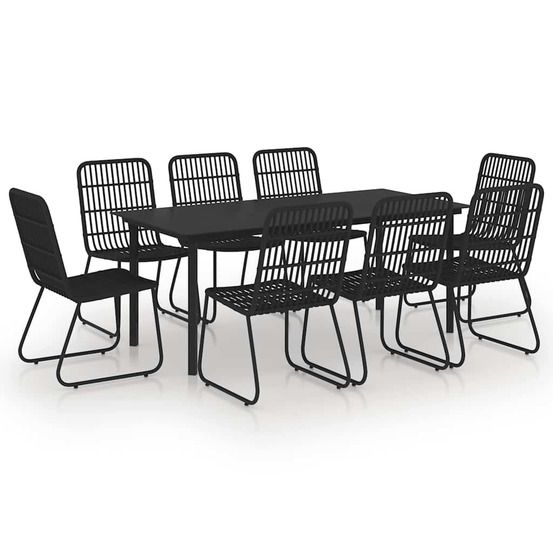 Ensemble à manger d'extérieur 9 pcs résine tressée et verre