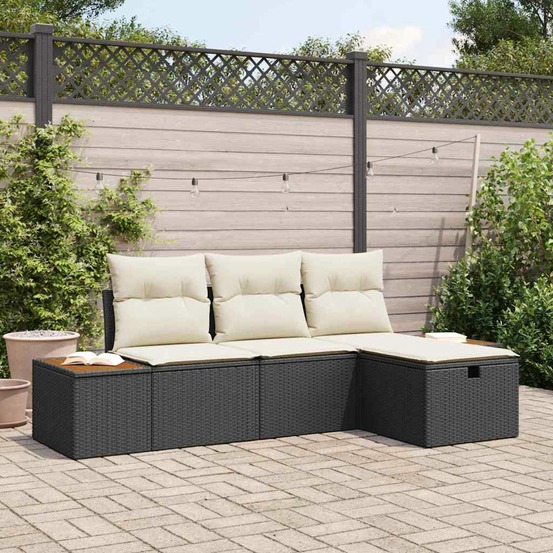 Ensemble de canapé de jardin avec coussin 4 pcs noir poly rotin