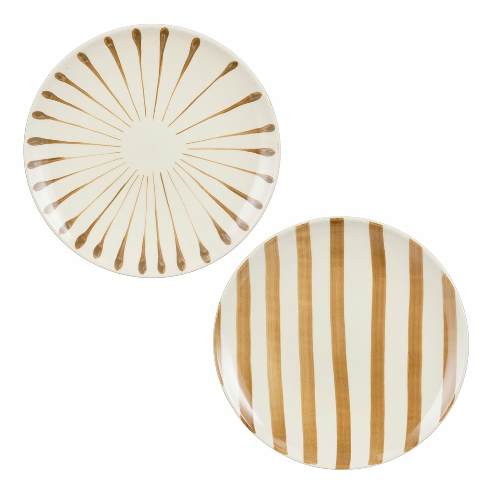 Mica decorations elsie assiette plate - assorti - h3 x ø36 cm - grès - marron