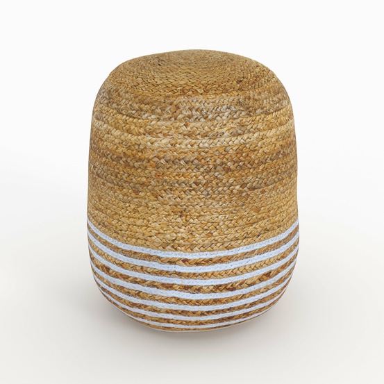 Billy-pouf rond en jute, fines rayures blanches d40 cm