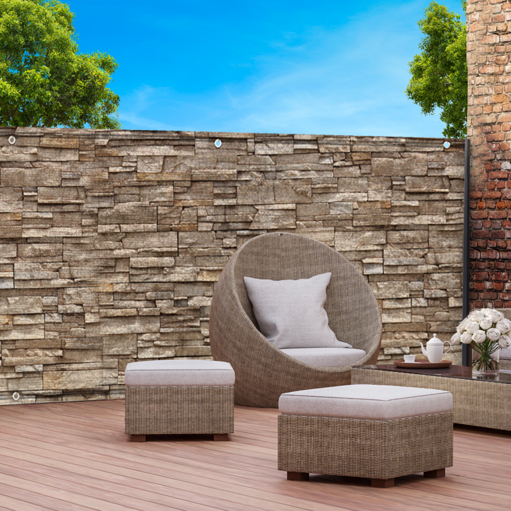 Brise vue occultant 2 x 10 m motif pierre marron 160 gr/m²