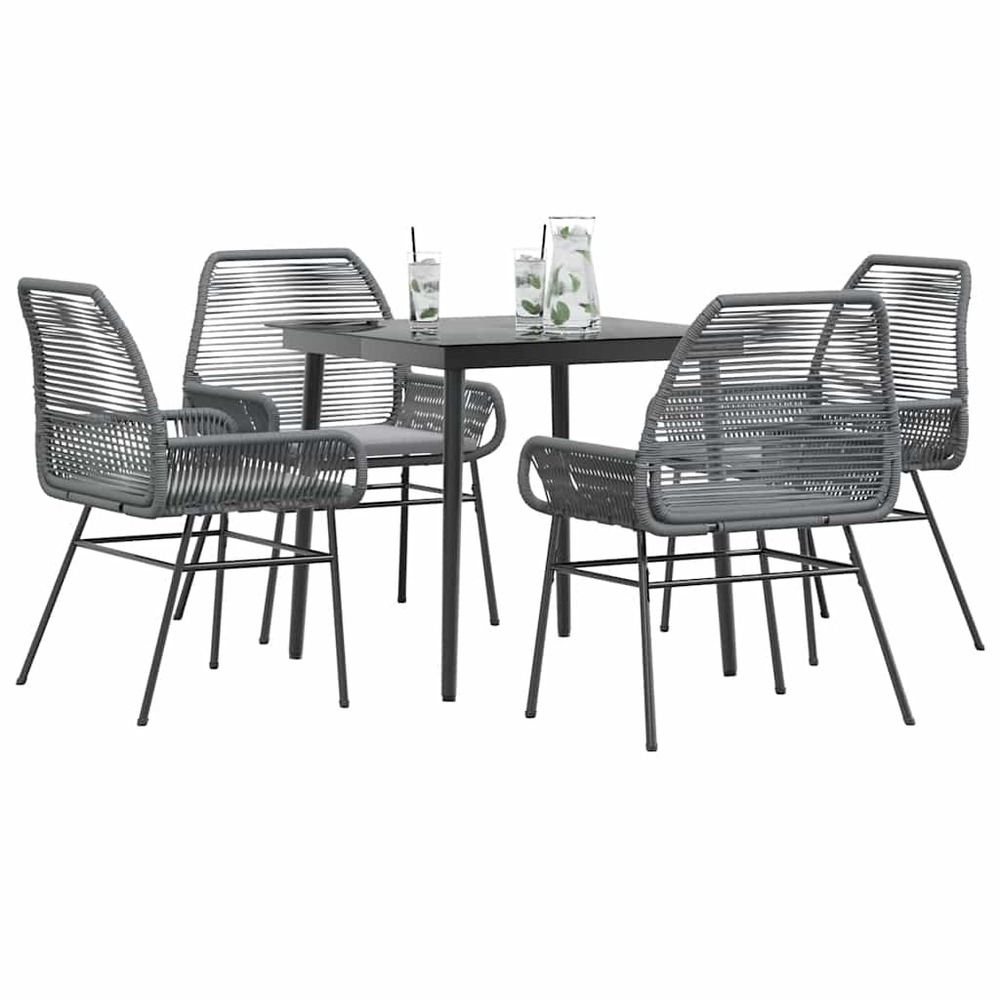 Ensemble à manger jardin coussins 5 pcs gris poly rotin verre
