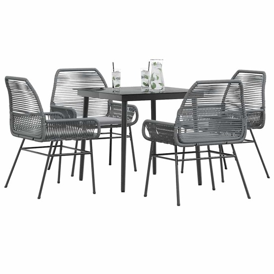 Ensemble à manger jardin coussins 5 pcs gris poly rotin verre