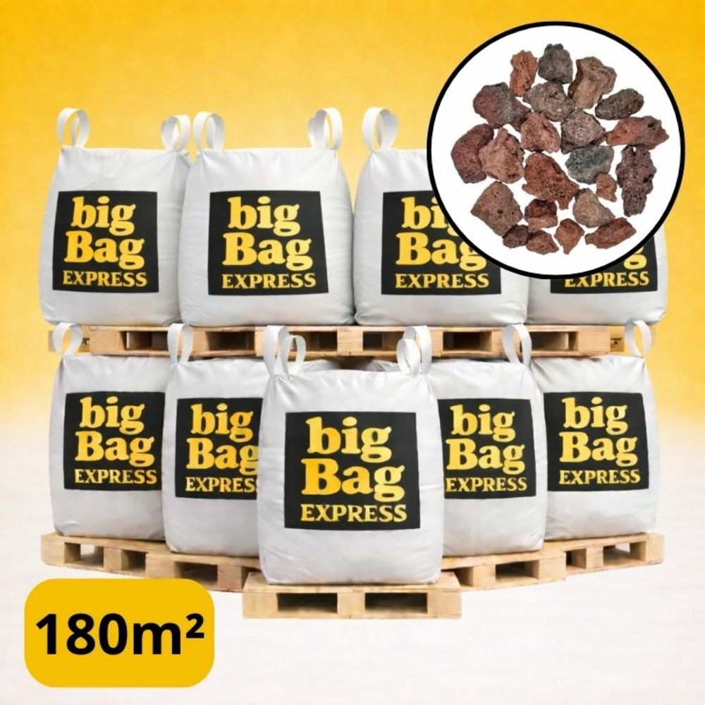 Pack 9 x big bag de 1m3 (+/- 180m²) gravier pouzzolane rouge / noir 15/25 mm - livraison standard