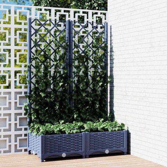 Jardinière avec treillis en polypropylène pour terrasse jardin bleu gris 80x121,5cm