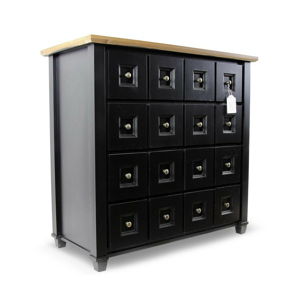 Bahut grainetier 16 tiroirs bois-mdf noir - idéline décoration d'autrefois