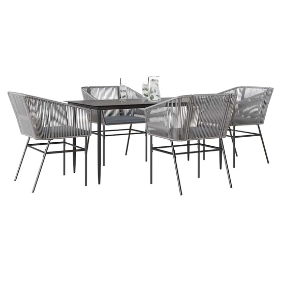 Ensemble à manger jardin coussins 5 pcs gris poly rotin verre