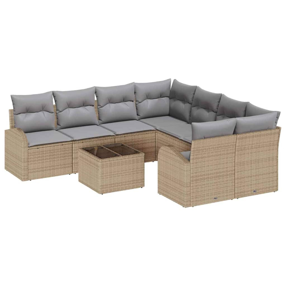 Ensemble de canapés avec coussin 9 pcs beige et gris polyrotin