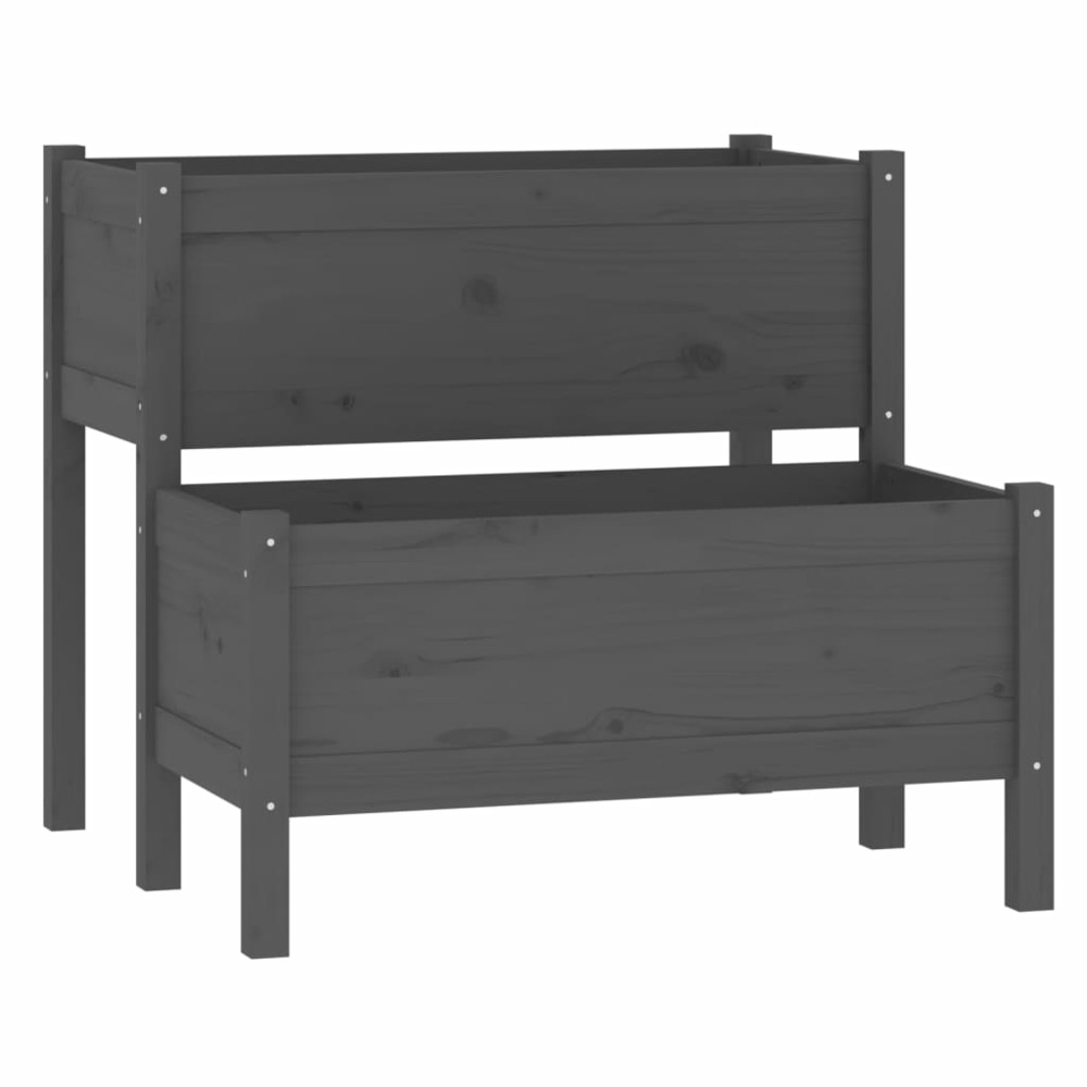 Jardinière bac lit surélevé plantes fleurs terrasse jardin 84,5 x 84 x 75 cm bois massif de pin gris
