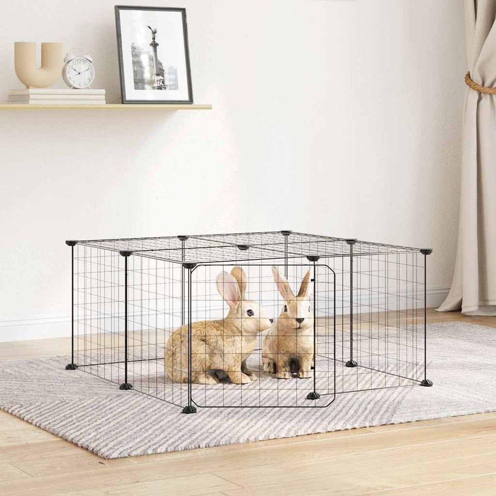 Parc à chiot 12 panneaux acier modulable avec porte pour intérieur noir
