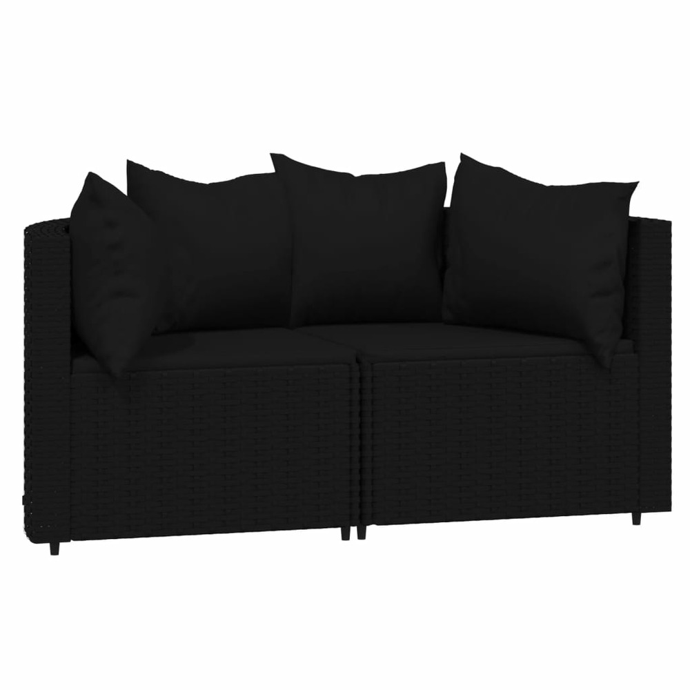 Canapés d'angle de jardin et coussins 2pcs noir résine tressée