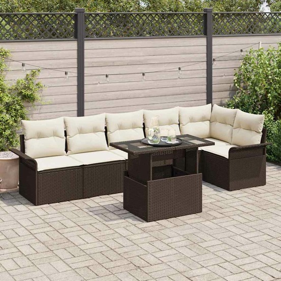 Ensemble de canapé de jardin 7 pcs marron poly rotin