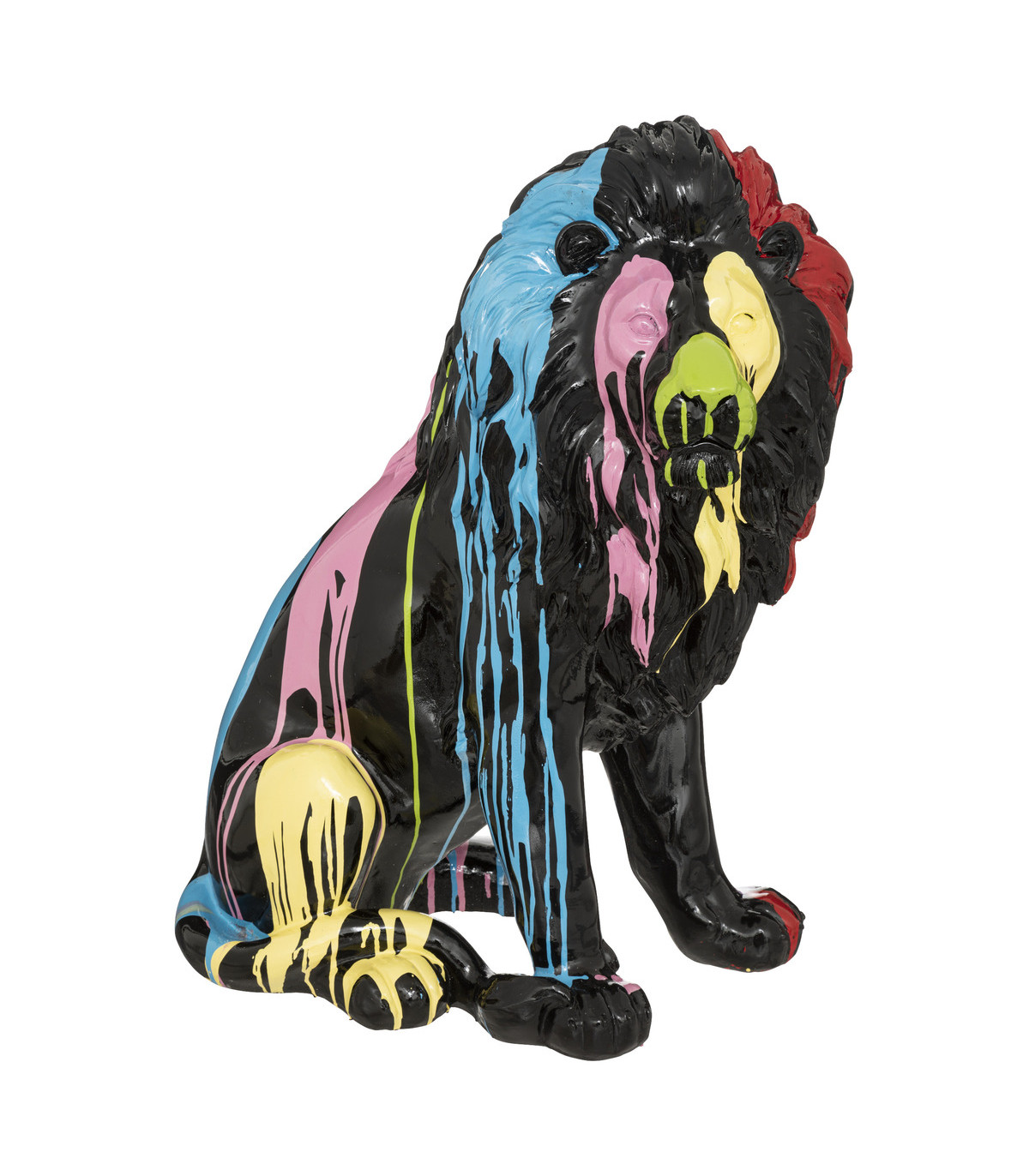 Lion décoratif en résine noire et peint trash h 60 cm
