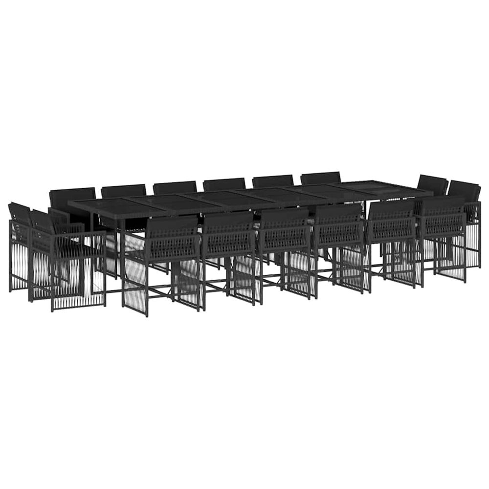 Ensemble à manger de jardin 17 pcs coussins noir résine tressée