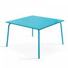 Table de jardin carrée en métal bleu