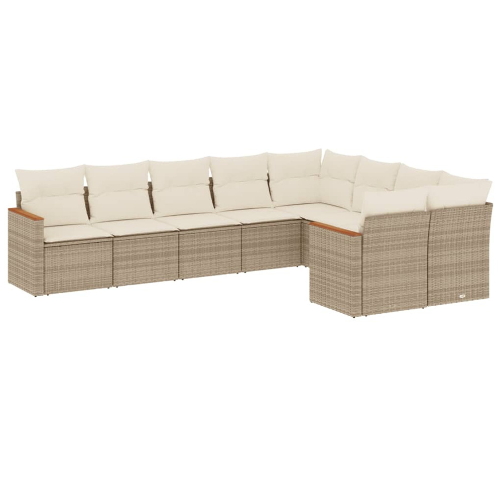 Salon de jardin avec coussins 9 pcs beige résine tressée