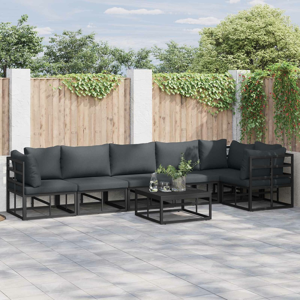 Ensemble de canapé de jardin avec coussin 7 pcs noir aluminium